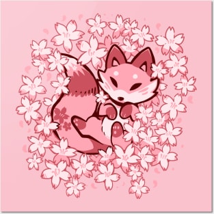 Cherry Blossom Fox Posters and Art
